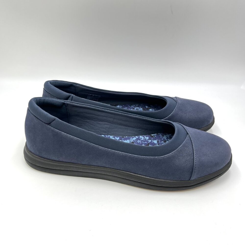 Clarks Womens Size 10 Navy Blue Slip On Ballet Flats Comfort Shoes